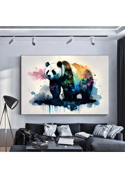 Renkli Panda Kanvas Posteri, Soyut Dekoratif Panda Tablosu fiyatları