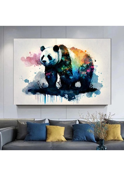 Renkli Panda Kanvas Posteri, Soyut Dekoratif Panda Tablosu modelleri