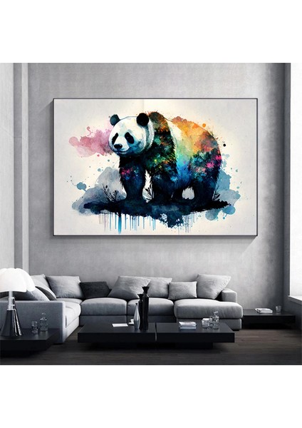Renkli Panda Kanvas Posteri, Soyut Dekoratif Panda Tablosu