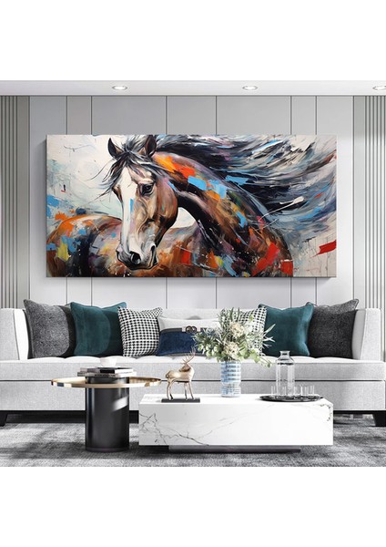 Büyük Boy Soyut At Sanatı, Renkli Soyut At Tablosu, Kanvas Duvar Dekoru fiyatları