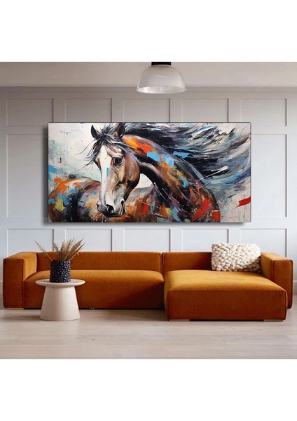 Büyük Boy Soyut At Sanatı, Renkli Soyut At Tablosu, Kanvas Duvar Dekoru modelleri