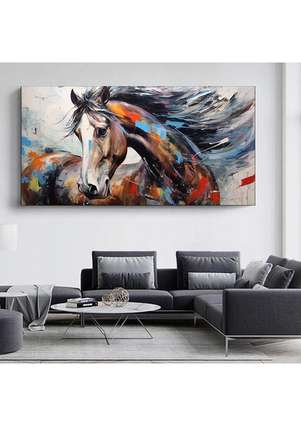Büyük Boy Soyut At Sanatı, Renkli Soyut At Tablosu, Kanvas Duvar Dekoru fırsatları