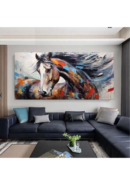 Büyük Boy Soyut At Sanatı, Renkli Soyut At Tablosu, Kanvas Duvar Dekoru