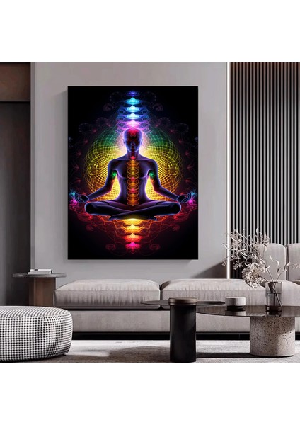 Hint Buddha Meditasyonu 7 Çakra Kanvası, Yoga ve Spor Temalı Oturma Odası Dekoru modelleri