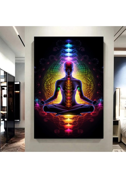 Hint Buddha Meditasyonu 7 Çakra Kanvası, Yoga ve Spor Temalı Oturma Odası Dekoru fırsatları