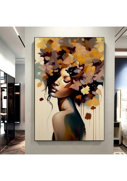 Çiçekli Kadın Portresi – Başında Çiçek Taçlı Kadın Kanvas – Moda ve Sanat modelleri