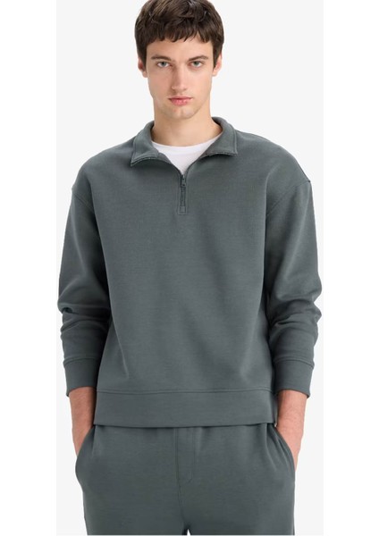 Boxy Fit Skuba Dalgıç Kumaş Petrol Erkek Sweatshirt E9363AX/GN498 modelleri