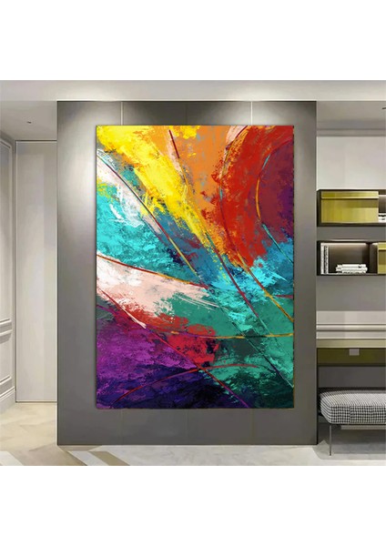 Soyut Duvar Sanatı, Kırmızı Mavi Sarı Renkli Kanvas Baskı, Renkli Ev Dekoru, Asılmaya Hazır