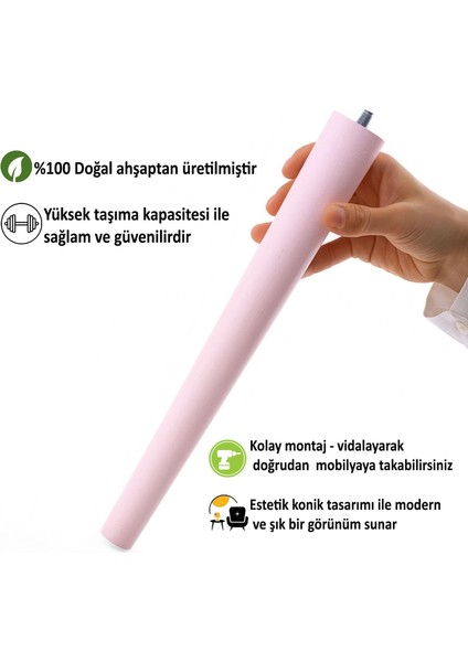 4 Adet Ahşap Ayak 45 cm Açık Pembe M8 Civatalı Bağlantı Aparatlı Mobilya Tabure Sehpa Masa Destek Ayağı modelleri