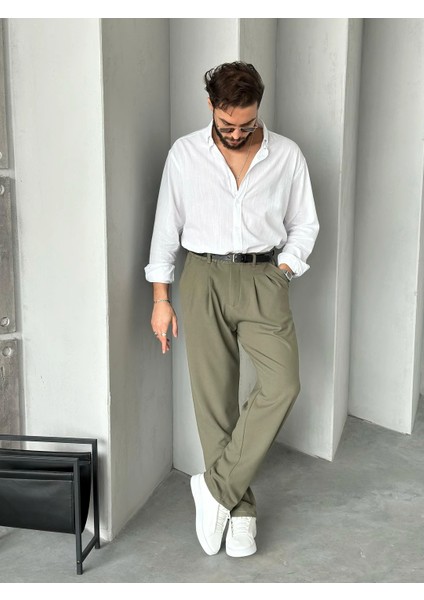 Erkek Oversize Kesim Keten Gömlek