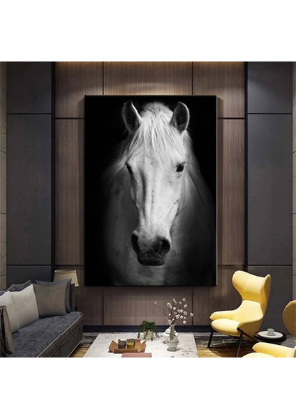 Beyaz At Duvar Tablosu, At Dekoru, Büyük Boy Kanvas, Oturma Odası Için At Resmi