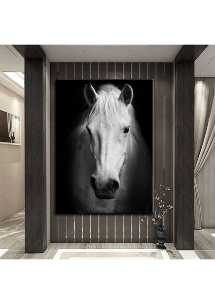 Beyaz At Duvar Tablosu, At Dekoru, Büyük Boy Kanvas, Oturma Odası Için At Resmi fiyatları