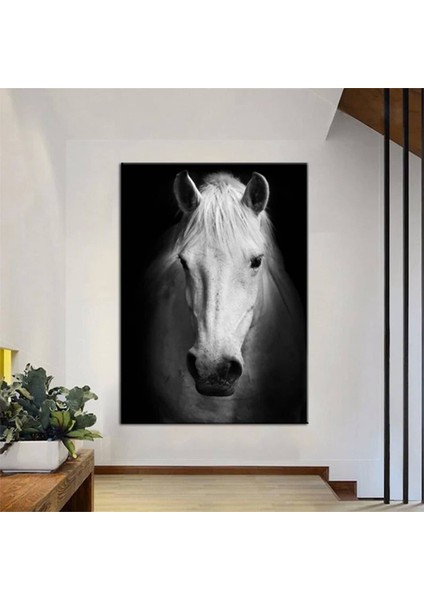 Beyaz At Duvar Tablosu, At Dekoru, Büyük Boy Kanvas, Oturma Odası Için At Resmi modelleri