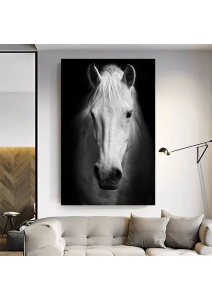 Beyaz At Duvar Tablosu, At Dekoru, Büyük Boy Kanvas, Oturma Odası Için At Resmi
