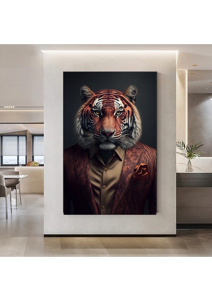 Kravatlı Kaplan Adam Kanvas Duvar Sanatı; Kaplan Kanvas Baskı fiyatları