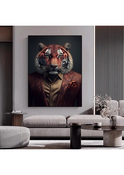 Kravatlı Kaplan Adam Kanvas Duvar Sanatı; Kaplan Kanvas Baskı modelleri