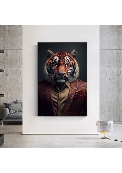 Kravatlı Kaplan Adam Kanvas Duvar Sanatı; Kaplan Kanvas Baskı fırsatları