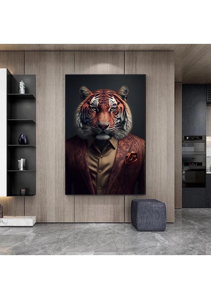 Kravatlı Kaplan Adam Kanvas Duvar Sanatı; Kaplan Kanvas Baskı indirimleri