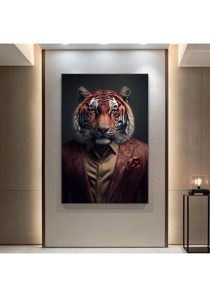 Kravatlı Kaplan Adam Kanvas Duvar Sanatı; Kaplan Kanvas Baskı