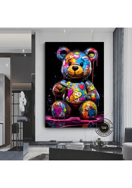 Ayıcık Duvar Tablosu, Ayı Graffiti Sanatı, Renkli Sokak Sanatı