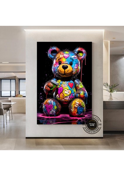 Ayıcık Duvar Tablosu, Ayı Graffiti Sanatı, Renkli Sokak Sanatı