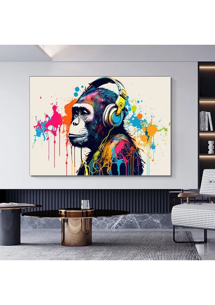 Soyut Graffiti Maymun; Komik Gorilla Duvar Sanatı; Renkli Şempanze Kanvas Décor