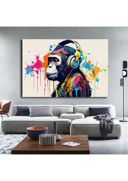 Soyut Graffiti Maymun; Komik Gorilla Duvar Sanatı; Renkli Şempanze Kanvas Décor fiyatları