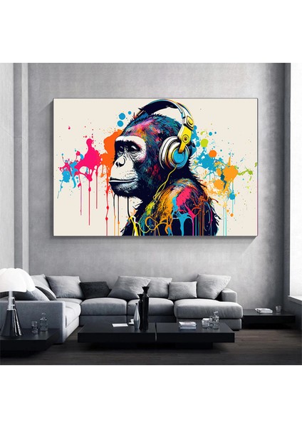 Soyut Graffiti Maymun; Komik Gorilla Duvar Sanatı; Renkli Şempanze Kanvas Décor