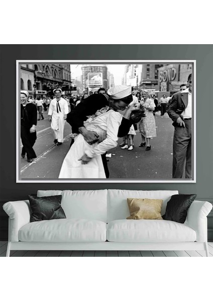 Times Square’de Zafer Günü Öpücüğü Kanvası, Ünlü Çift Öpüşme Posteri