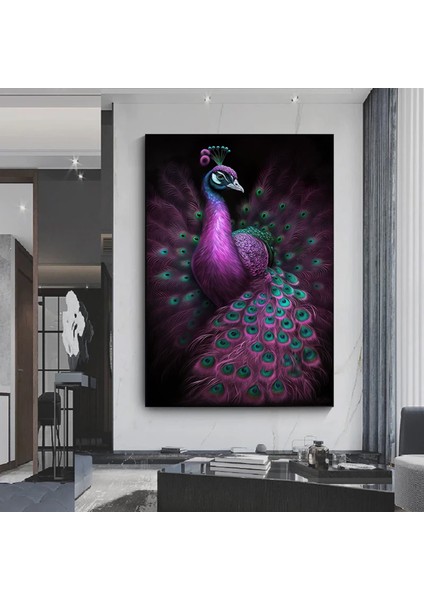Modern Sanat Pembe Tavuskuşu – Lüks Dijital Baskı Sanatı; Tavuskuşu Kanvas Resmi