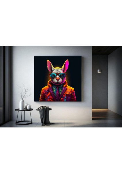 Renkli Tavşan Tablosu, Takım Elbiseli Gözlüklü Sevimli Tavşan Duvar Sanatı fırsatları