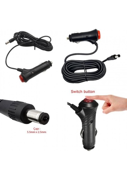 12/24V 5A Araç Şarj Adaptörü Gps Süpürge Için 5.5mm 2.5 mm Jak Uçlu Adaptör fırsatları
