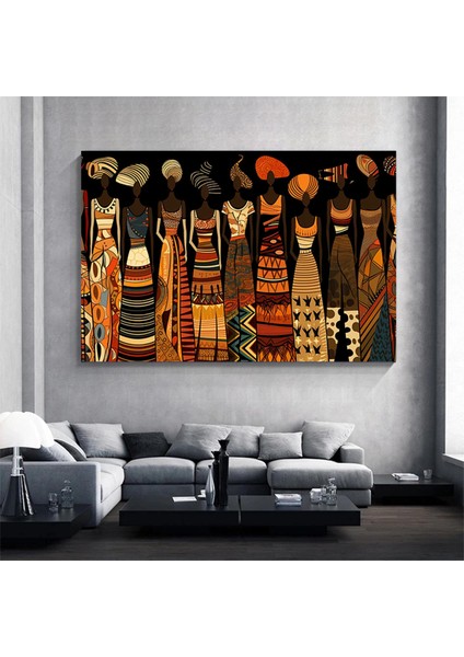 Afrikalı Kadın Sanatı Baskıları, Soyut Afrikalı Kadın Tablosu, Büyük Yatak Üstü Dekoru