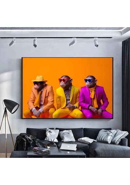 3 Maymun Kanvas Sanatı; Düşünen Maymunlar; Zeki Maymun Kanvas; Hayvan Duvar Sanatı; Ev Dekoru