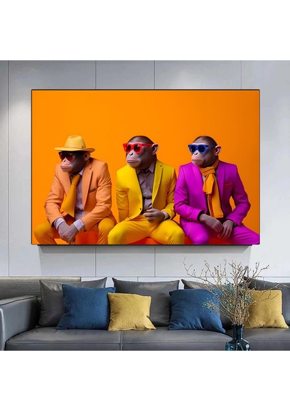 3 Maymun Kanvas Sanatı; Düşünen Maymunlar; Zeki Maymun Kanvas; Hayvan Duvar Sanatı; Ev Dekoru fiyatları