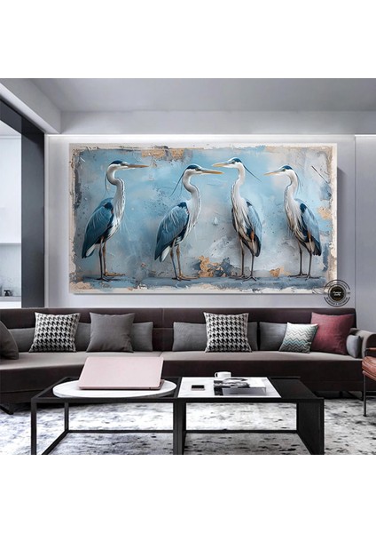 Mavi Balıkçıl Duvar Sanatı; Soyut Balıkçıl Baskısı; Kıyı Kuşu; Çok Renkli