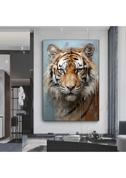 Vahşi Kaplan Kanvas Duvar Sanatı, Renkli Canlı Yağlı Boya Tarzı, Bengal Kaplan Portresi