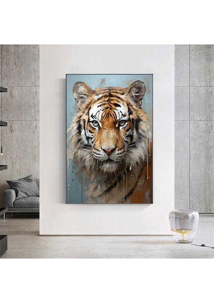Vahşi Kaplan Kanvas Duvar Sanatı, Renkli Canlı Yağlı Boya Tarzı, Bengal Kaplan Portresi