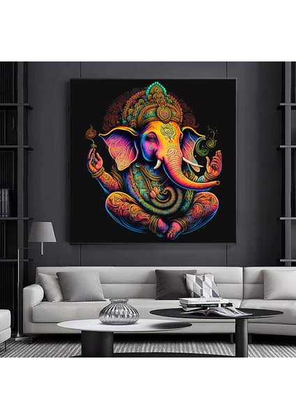 Muhteşem Ganesha Duvar Sanatı – Soyut Duvar Tablosu; Renkli Ganesh Kanvas Sanatı
