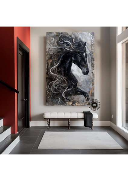 Siyah Beyaz At Portresi – Modern Ofis ve Ev Dekoru – Hazır Asılabilir fırsatları