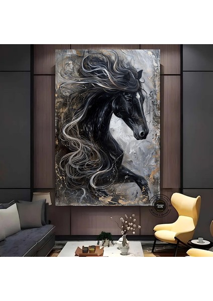 Siyah Beyaz At Portresi – Modern Ofis ve Ev Dekoru – Hazır Asılabilir indirimleri