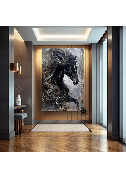 Siyah Beyaz At Portresi – Modern Ofis ve Ev Dekoru – Hazır Asılabilir