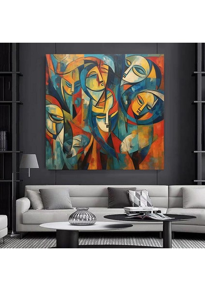 Sürreal Renkli Yüzler – Soyut Duvar Dekoru; Trend Poster; Çağdaş Duvar Sanatı; Soyut Yüz