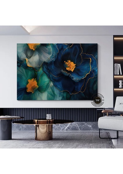 Lüks Mermer Duvar Dekoru, Sıvı Mermer Stili Çiçekli Soyut Kanvas