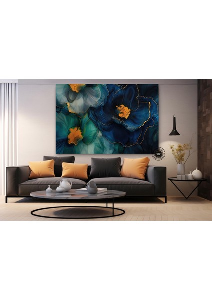 Lüks Mermer Duvar Dekoru, Sıvı Mermer Stili Çiçekli Soyut Kanvas indirimleri