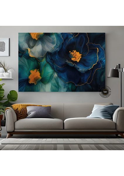 Lüks Mermer Duvar Dekoru, Sıvı Mermer Stili Çiçekli Soyut Kanvas