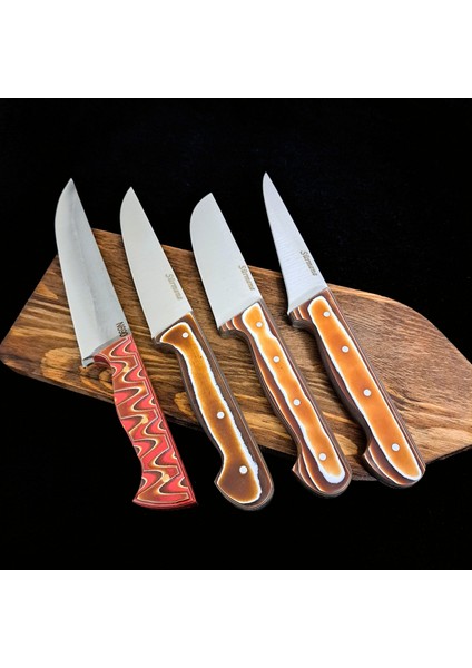 N690 Çelik Profesyonel Kelle Bıçağı , Sürmene Özel Seri Kesme Bıçağı , Yüzme Bıçağı , Sıyırma Bıçağı Verzalit Sap Kurban Seti 4 'lü Paket
