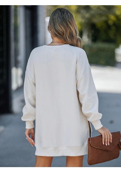 Kadın Oversize Sweatshirt Yan Fermuar Detaylı Uzun Kollu Ekru Tunik modelleri