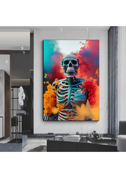 Iskelet Kanvas Duvar Sanatı; Sürreal Kanvas Boyama; Modern Ev Dekorasyonu
