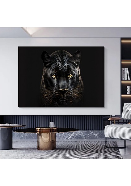 Kara Panter Posteri, Siyah ve Altın Renkli Soyut Panter Kanvası, Büyük Dijital Baskı